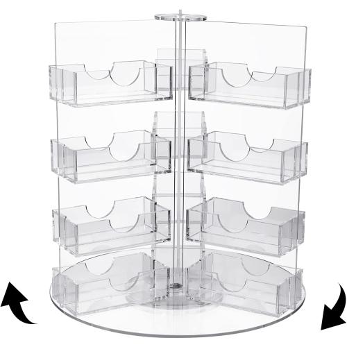 Qunclay Acrylic Business Card Holder Multi Slot Card Organizer Plastic Rotating Clear Sticker Holders Multi Pocket Rotating Countertop Organizer Display(24 Pocket)