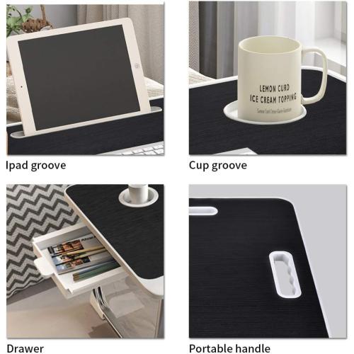 Laptop Bed Table, Laptop Desk for Bed, Foldable Laptop Bed Desk with USB Charge Port, Handle, Desktop Card Slot, Cup Slot, Side Drawer, Portable Laptop Table for Bed Eating Reading Working