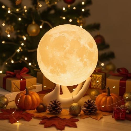 3.5 Mydethun 3.5 Inch 3D Moon Lamp – White Elephant Gift for Women Teenage Girls, Mood Lighting w/Ceramic Base, Dual-Color White/Yellow, Touch-Dimmable LED Night Light for Kids Room, Christmas Decor