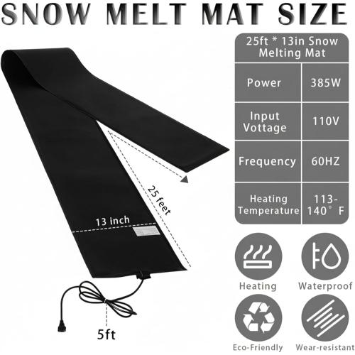 Baquler 1 Piece 13In x 25Ft Heated Snow Melting Mat for Roof, Driveways, and Walkways – Waterproof, Anti-Slip, Energy Efficient, Outdoor Electric Snow Removal Mat