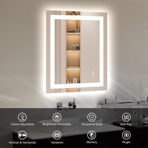 24X30 LED Bathroom Mirror with Lights, Anti-Fog, Dimmable, Backlit   Front Lit, Smart Bathroom Vanity Mirror, Memory Function, Shatterproof, Tempered Glass (Horizontal/Vertical)