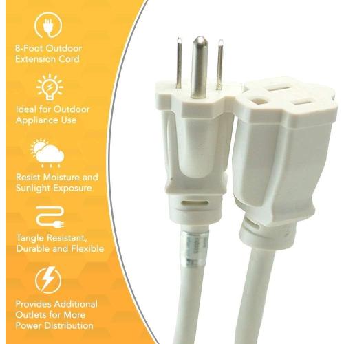 Woods 277563 Outdoor Extension Power Block; Weatherproof with Reinforced Blades; Heavy Duty Vinyl Jacket; Durable Cord; Tangle Free; 8-Foot; White