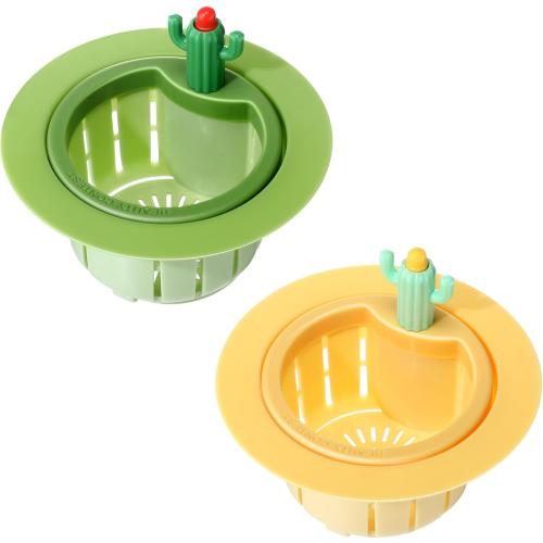 Honeydak 2 Pcs Cactus Sink Drain Strainer Automatic Pressing Dumping Sink Filter Basket Kitchen Waste Collector Filter Plastic Multi-Functional Lifting Catcher Stopper Net Kitchen Accessories for Home