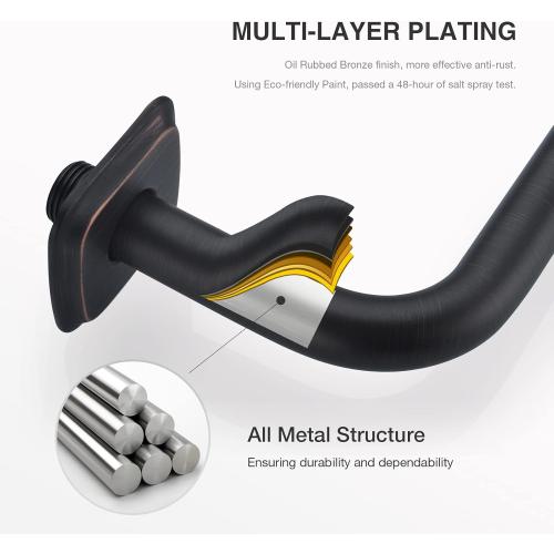 Angled Shower Arm with Flange S Shaped Rainfall Shower Head Riser Pipe, 12 Inch Stainless Steel Gooseneck Extender Arm with 9 Inch High Rise, Wall Mounted,Oil Rubbed Bronze