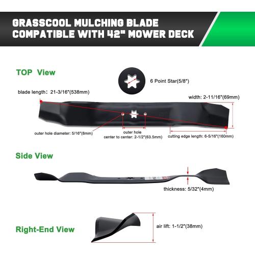 2Pack Black 42 Inch Mulching Blades for Cub Cadet MTD Troy Bilt Bronco 42 Deck Replace 942-0616A 742-0616A 742-0616 942-0616 742-04126 6 Point Star (2 Pack)