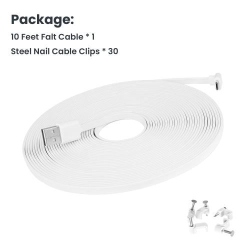 10FT Power Extension Cable Compatible with Wyze Cam Pan v3 Otudoor Security Camera, Micro USB Cord 90 Degree Charger Adapter L-Shaped Long Flat Waterproof Charging Cord-White