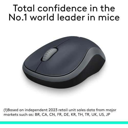 Logitech M185 Wireless Mouse, 2.4GHz with USB Mini Receiver, 12-Month Battery Life, 1000 DPI Optical Tracking, Ambidextrous PC/Mac/Laptop - Swift Grey