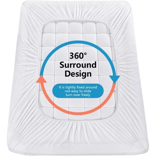 size: 60inX80in Mattress Pad Cover Top with Stretches to 18” Deep Pocket Fits Up to 8”-21” Cooling White  Bed Topper (Down Alternative, Size)