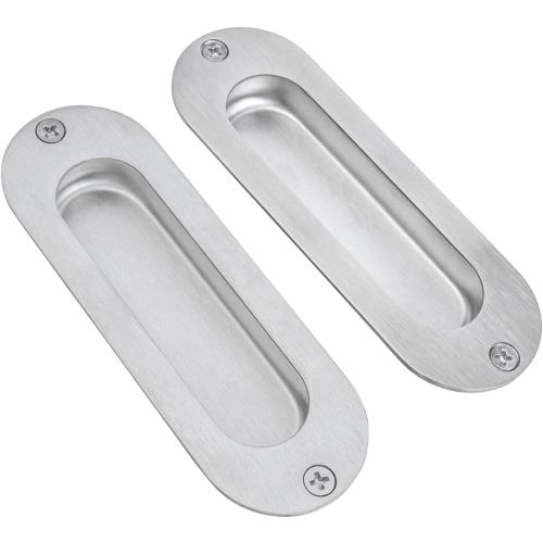 Evponk 2 Pcs Oval Sliding Door Pulls, Stainless Steel Recessed Flush Finger Pulls Hidden Concealed Pocket Door Pull Handle with Screws, 120 × 40 ×14mm