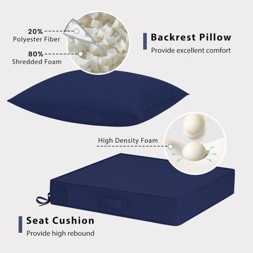 Outdoor Chair Cushions Patio Furniture Cushions with Removable Cover, Outdoor Deep Seat Cushion Set with Ties and Handle, Waterproof Outdoor Cushions for Chair Sofa Couch, Navy