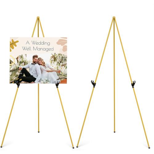 Display Artist Easel Stand - 63 Instant Tripod Collapsible Portable Floor Easel - Easy Folding Adjustable Art Poster Metal Stand for Display Show, Wedding, Painting - Gold