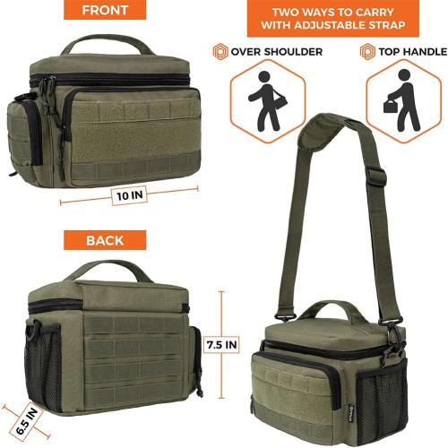 opux Tactical Lunch Box for Men, Olive Mens Insulated Lunch Bag for Adult, Leakproof Soft Lunch Cooler with MOLLE Mesh Side Pockets, Multicam Heavy Duty Lunchbox Pail for Work Women, Medium 10 Cans