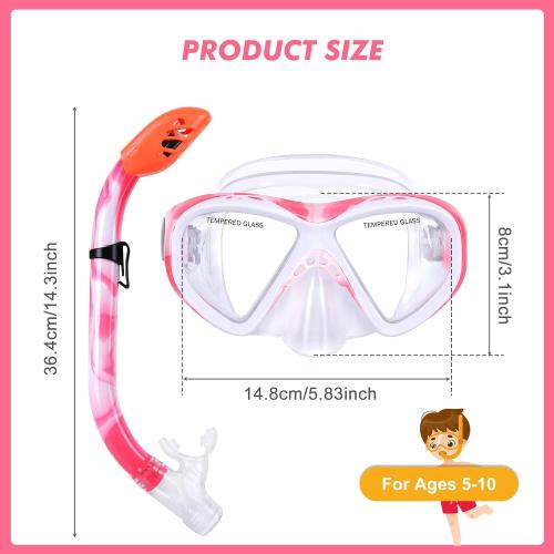 Kids Snorkel Set, Children Anti-Fog Diving Mask Swimming Goggles Dry Top Snorkel Equipment Snorkeling Packages Swimming Gear for Youth Boys Girls Age 5-10