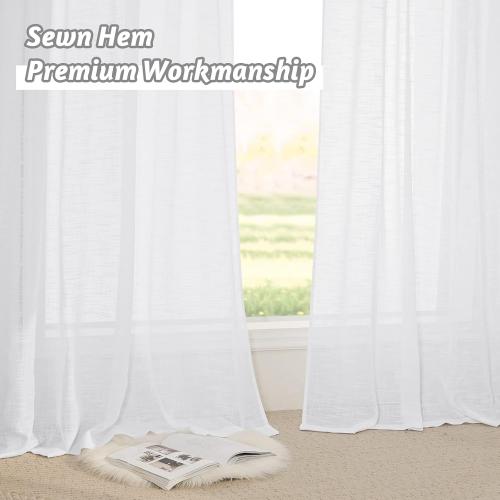 RYB HOME White Sheer Curtains 72 inches, Light Filtration Privacy Protection Thick Heavy Textured Short Curtains for Home Office Dormitory, W 42 x L 72 inches, 2 Panels Set