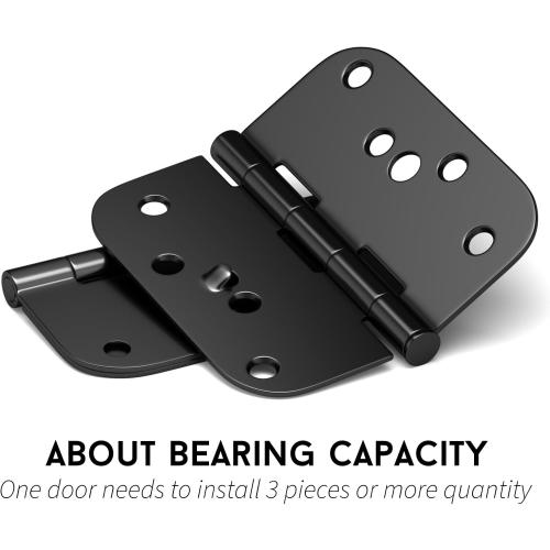 goldenwarm Black Door Hinges 4inch 3 Pack Security Door Hinges, Interior/Exterior Matte Black 4 Hinges with 5/8 Radius Corner for Doors Reversible Full Mortise Combination