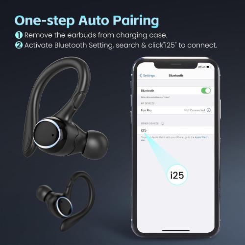 Color Black  Wireless Earbuds Bluetooth Headphones Sport, 2024 Bluetooth Earbuds Stereo Ear Buds, Noise Cancelling Mic, IP7 Waterproof Headset for Workout/Running Black