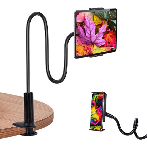 Gooseneck Tablet Holder for Bed, Tablet Stand Clamp Flexible Long Arm Adjustable Lazy Bracket for Desk Phone Mount, Compatible with iPad mini, for Kindle, for Switch, for All 4 - 9 Devices