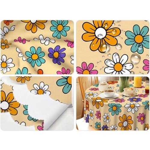 Eikione Round Tablecloth Wrinkle Free Table Cover Floral Tablecloth 70Inch