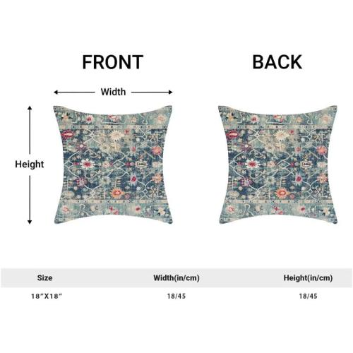 AEIOAE Boho Pillow Covers 18x18 Set of 2 Blue Vintage Retro Decorative Throw Pillow Outdoor Linen Square Farmhouse Decor Cushion Cover for Home Couch Sofa