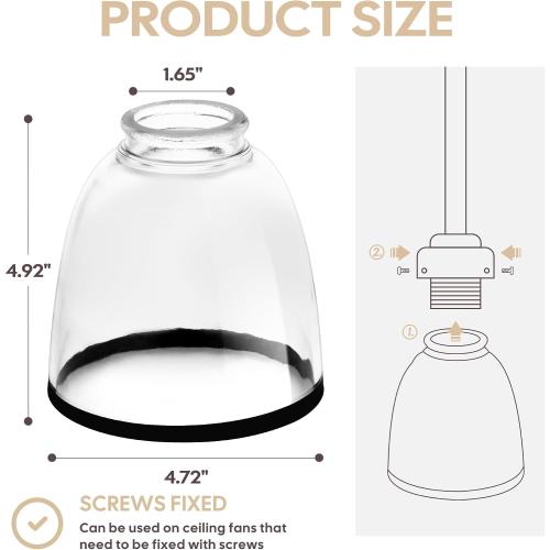 4 Pack Clear Glass Shade Replacements, Bell Shaped Glass Shade Covers with Black Ring, 4.92High, 4.72Diameter, 1.65 Fitter, High Transmittance Globe Lampshade