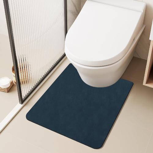 TYUU Toilet Rug, Thin Toilet Rugs U Shaped Washable Non Slip Absorbent Quick Dry Low Pile Toilet Mat, 20x24 U Shape Navy Blue