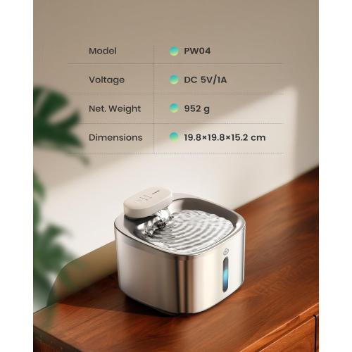 oneisall Wireless Cat Water Fountain, 3.5L/118oz Battery Operated Pet Drinking Fountain Stainless Steel, Running Water Dispenser Fountains for Cats, Cordless&Rechargeable with Motion Sensor(Hale 3.5L)