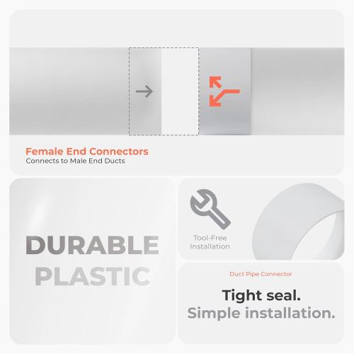 6 Inch Fit Coupling - Round Plastic Duct Pipe Connector and Extension - Female Fit - Available in Different Sizes to Suit, White