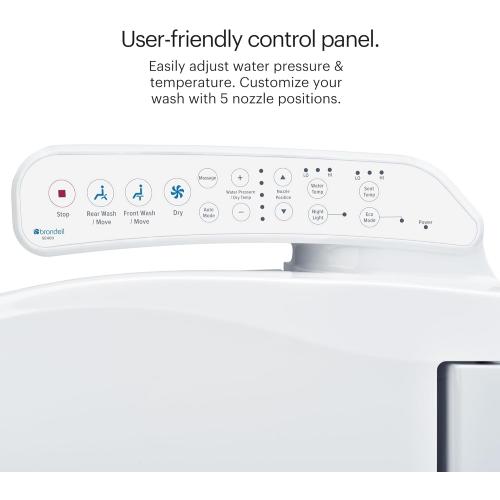 Brondell SE400-EW Swash SE400 Electric Bidet Toilet Seat With Heated Seat, Oscillating Stainless Steel Nozzle, Warm Air Dryer, Night Light, Gentle Close Lid, White Side Arm Control, Elongated