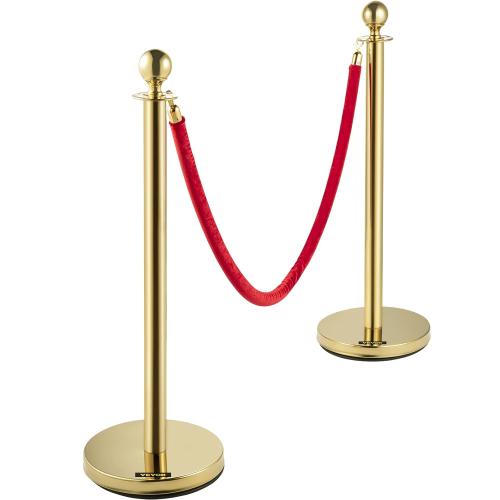 VEVOR Stanchions and Velvet Ropes 4Pcs, Solid Base with Stainless Steel Post, 5ft Red Velvet Ropes and Posts, Crowd Control Barriers Gold Stanchions, Red Carpet Runner Poles for Party Supplies