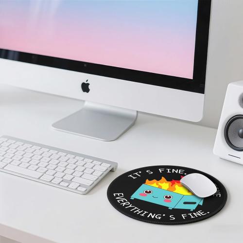 Dumpster on Fire Round Mouse Pad 8.6 x 8.6 Inch, Cute Funny Mousepad for Laptop Gaming, Stitched Edge Non-Slip Rubber Base, Home Office Decor Desk Accessories, It's Fine I`m Fine Everything is Fine