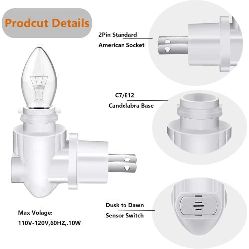 Auto On Sensor Plug in Night Light Module,Wall Light Plug with Light Sensitive On/Off Switch,Rotating E12 Base Night Light Socket for Making Your Own DIY Decorative Night Lights