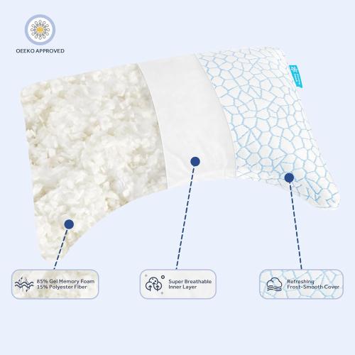 QUTOOL Cooling Side Sleeper Pillow for Neck and Shoulder Pain Relief, Adjustable Curved Shredded Memory Foam Bed Pillows for Sleeping, Queen 1 Pack with Additional Foam Fill Included (White)