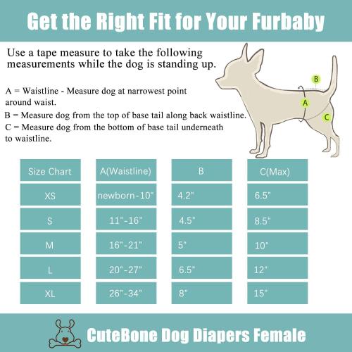 CuteBone Dog Diapers Female 3 Pack Reusable Doggy Diapers with One Suspender for Small Medium Large Dog Period BDD03S