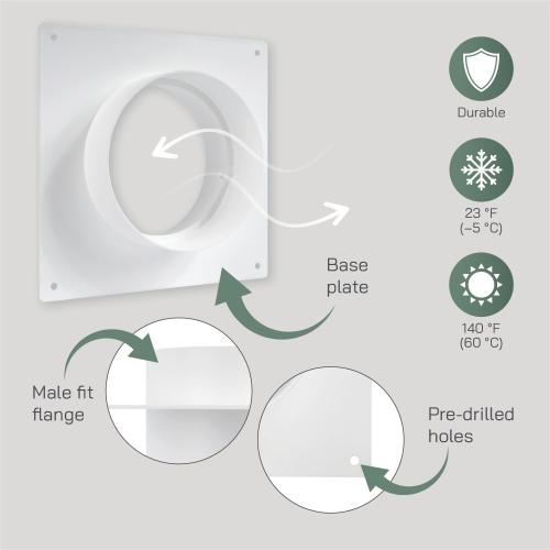 Vent Systems 4 inch Air Vent Duct Connector Flange Straight Ventilation Pipe Plastic Ducting Connector Plate for Cooling Heating Ventilation System HVAC 4 inch - Pack of (1)