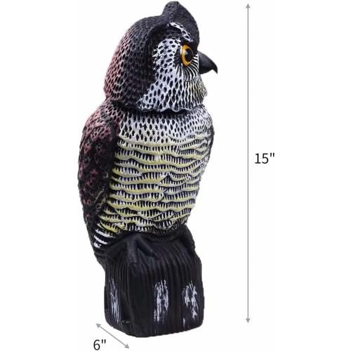 Owl Decoy 360 Rotate Head, Scarecrow Fake Owls Natural Enemy Realistic Owls to Scare Birds Away