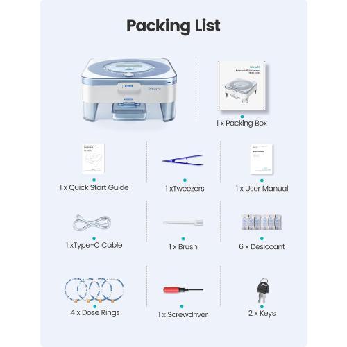 28-Day (1X) Automatic Pill Dispenser, No APP with Alarm & Desiccant