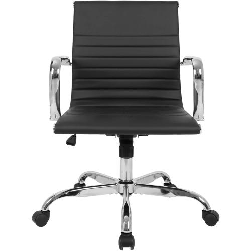 LANDSUN Home Office Chair Mid Back PU Leather Ribbed Swivel Tilt Adjustable Computer Desk Chair with Armrest Executive Conference Black