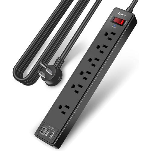 10 Ft Power Strip Surge Protector - Yintar Extension Cord with 6 AC Outlets and 3 USB Ports for Home, Office, Dorm Essentials, 1680 Joules, ETL Listed, Black