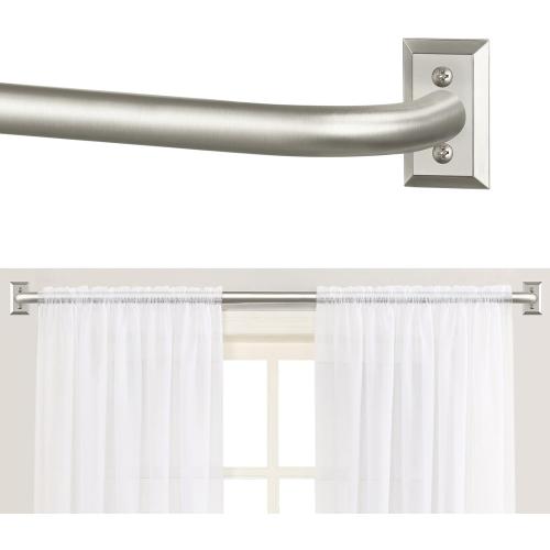 Nickel Wrap Around Curtain Rods:Blackout Heavy Duty Adjustable Window Curtain Rod Room Darkening,1Inch Modern Decorative Curved French Metal Single Drapery Rod Easy Install,Satin Nickel 48-90