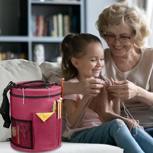 SumDirect Knitting Bag, Yarn Organizer Tote Bag Portable Storage Bag for Yarns, Carrying Projects, Knitting Needles, Crochet Hooks, Manuals and Other Accessories (Pink)