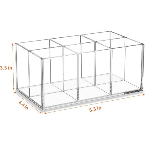 Clear Makeup Brush Holder Organizer Acrylic 6-Slots Cosmetic Brushes Storage Organizer for Vanity Countertop