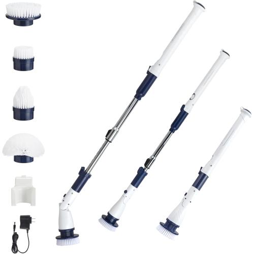 Casabella Power Spin Scrubber, Extendable to 47.5” – Cordless Electric Cleaner for Shower, Kitchen, Bathroom, Tile, Tub, Car, Deck - Rechargeable Spin Brush with Adjustable Brush Head & 4 Attachments
