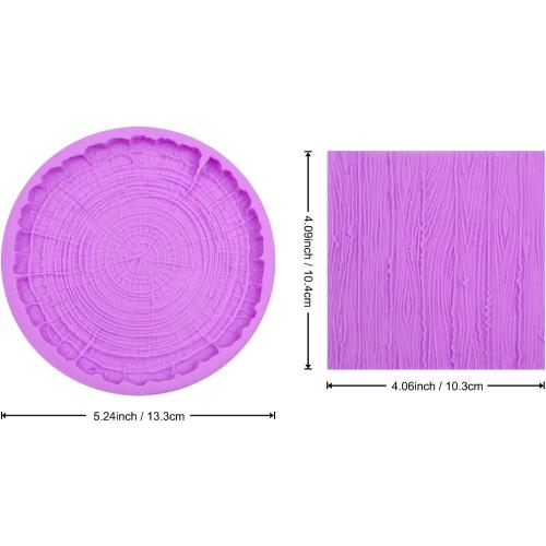 Wood Grain Tree Bark Silicone Mold Tree Bark Texture Fondant Impression Mat | 2-Piece Tree Stumps Fondant Molds for Cake Decoration Chocolate Cupcake Topper Sugar Craft Candy Polymer Clay Gum Paste