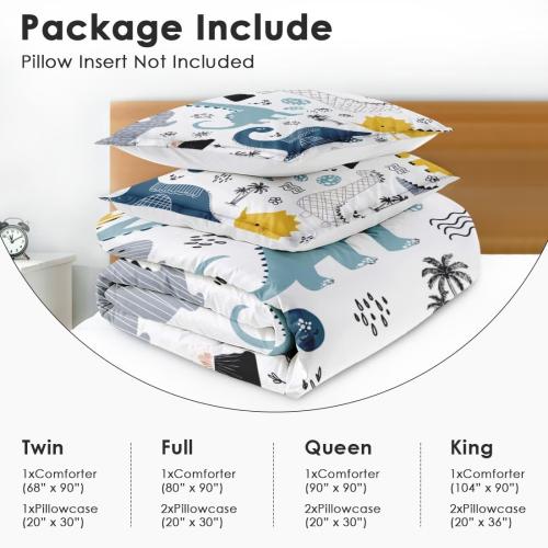 Dinosaur Cute Kids Comforter Set Twin Size, Dino Dragon Blue Yellow Soft Bedding Set with Pillowcases for Girls Teens Kids Boys Adults Bedroom Bed Decor,1 Quilt 1 Pillow Case