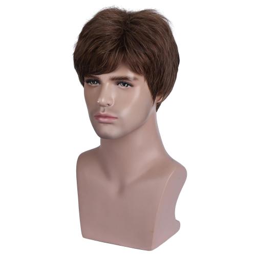 BERON Mens Brown Wig Short Straight Male Heat Resistant Daily Wear Costume Synthetic Wigs Come with Wig Cap