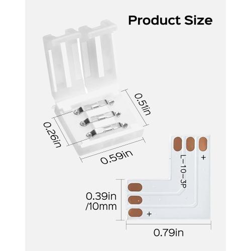 JACKYLED 30 Pcs 3-Pin LED Connectors, 10mm L Shape LED Strip Connectors Unwired Solderless Gapless Adapter Connectors Terminal Extension 12V 72W for WS2811 WS2812B SK6812 LED Strip -10 Packs