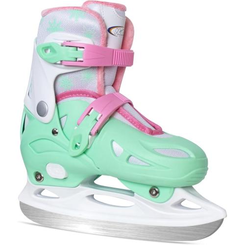 Nattork Ice Skates for Girls Kids Boys with Sturdy Plastic Shell, 4 Sizes Adjustable Skates, Outdoor Skating Essentials Perfect Choice Pink Blue Green