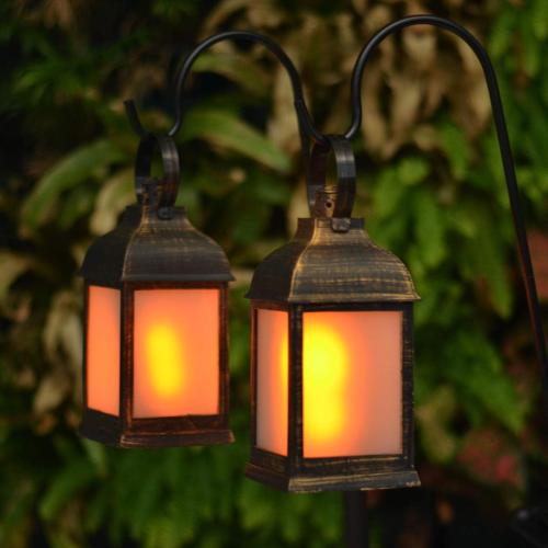 ZKEE Vintage Style Decorative Lanterns, Flame Effect LED - Golden Brushed Black, Timer (Set of 4)