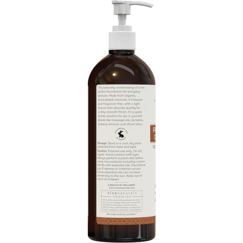 Viva Naturals Organic Fractionated Coconut Oil, 16 fl oz – Skin & Hair Moisturizer, Massage Oil, Carrier Oil for Essential Oils