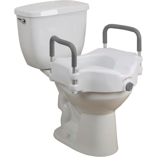 Drive Medical 2-in-1 Raised Toilet Seat with Removable Padded Arms | Raised Toilet Seat Offers Removable Padded Arms and Secure Locking Attachment for Standard Toilets and Safety